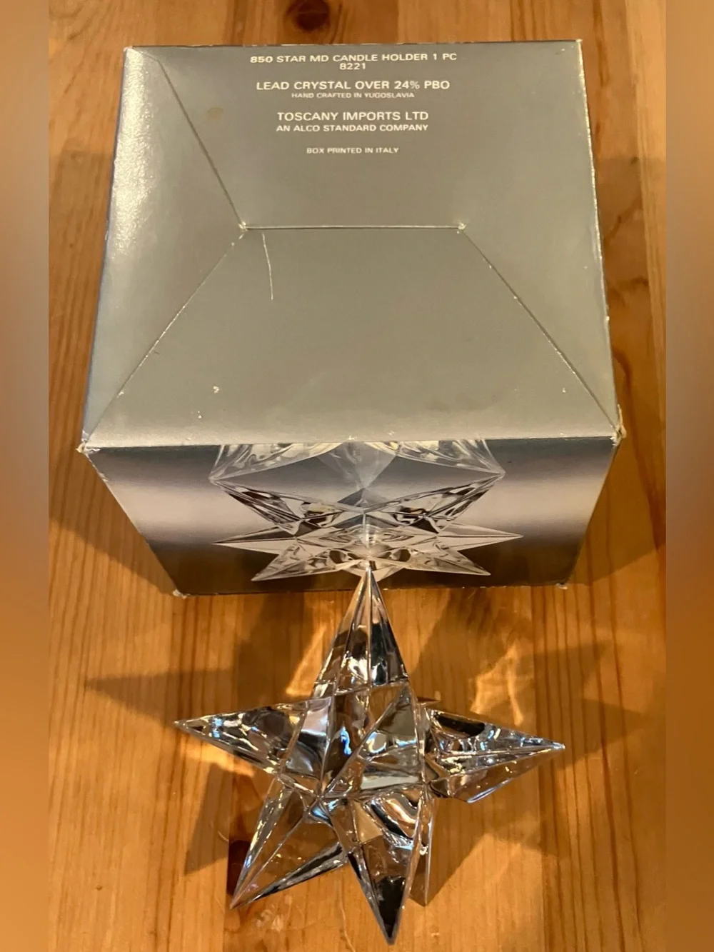 EUC The Toscany Collection 24% Lead Clear Crystal Star Candle Holder 4” 9 point